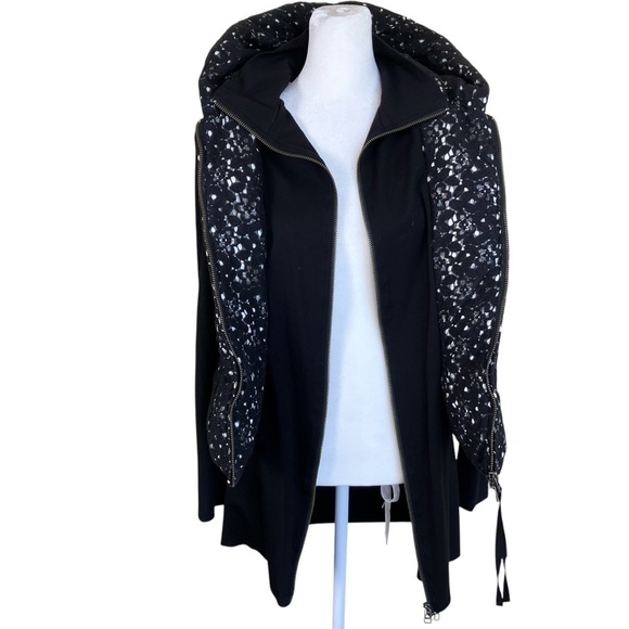 EIN Down Filled Hooded Vest & Scuba Jacket 2in1 Twofer Black Lace Zip-up 36 / XS - Picture 9 of 16